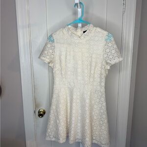Forever 21 White and Blue Lace Mini Dress